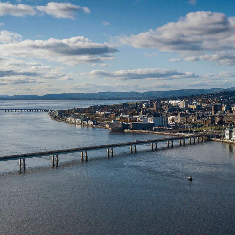 Aerial view of Dundee and the Tay Bridge, Scotland