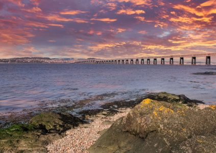 Sunset over River Tay, Dundee, Scotland