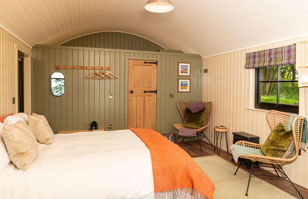 The bedroom in The Hide accommodation at Woodside in Fife