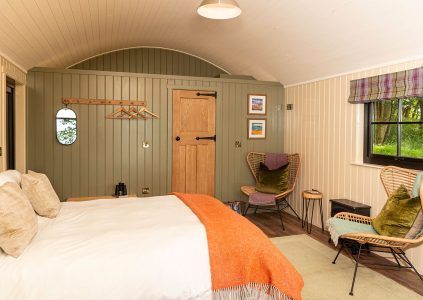The bedroom in The Hide accommodation at Woodside in Fife