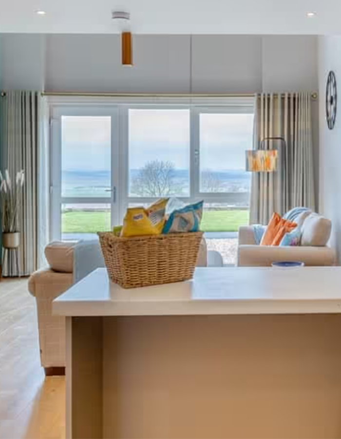 Views over the countryside from the living room in The Hayloft accommodation at Woodside in Fife